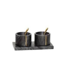 Zestaw czarnych marmurowych misek z podstawką HUBSCH