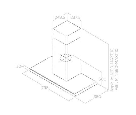 GALAXY BLIX/A/80 okap naścienny - stal nierdzewna + czarne szkło ELICA