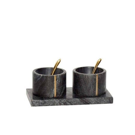 Zestaw czarnych marmurowych misek z podstawką HUBSCH